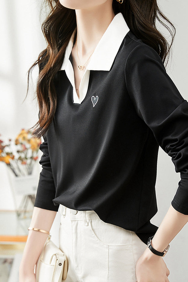 Skipper Collar Heart Logo Embroidered T-Shirt - liwisi