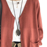 V-Neck Rib Knit Cardigan with Contrast - 5 Colors Available - liwisi