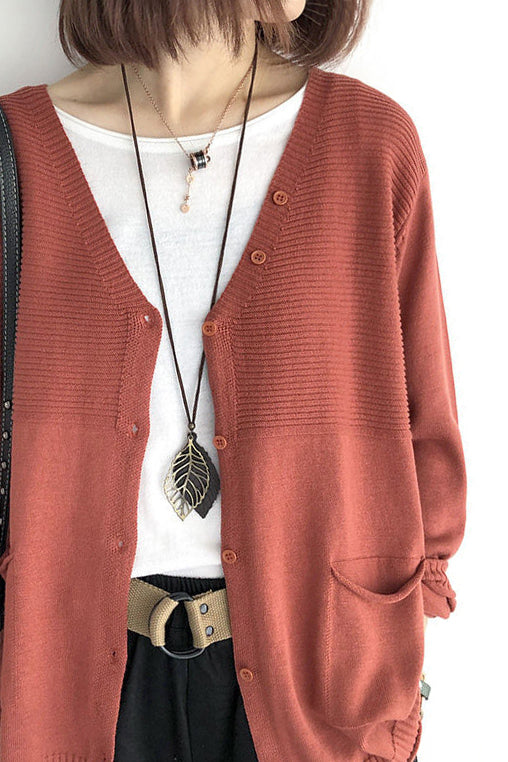 V-Neck Rib Knit Cardigan with Contrast - 5 Colors Available - liwisi