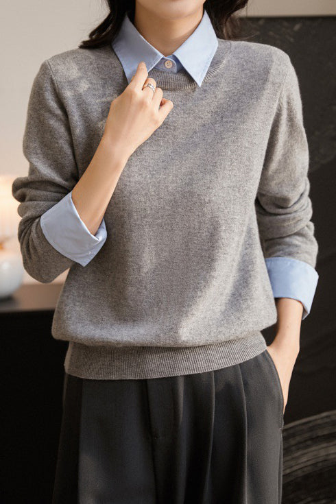 Layered Look Casual Knit Shirt - 2 Colors Available - liwisi