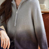 Fashion Gradient Color Double Zipper Cardigan - liwisi