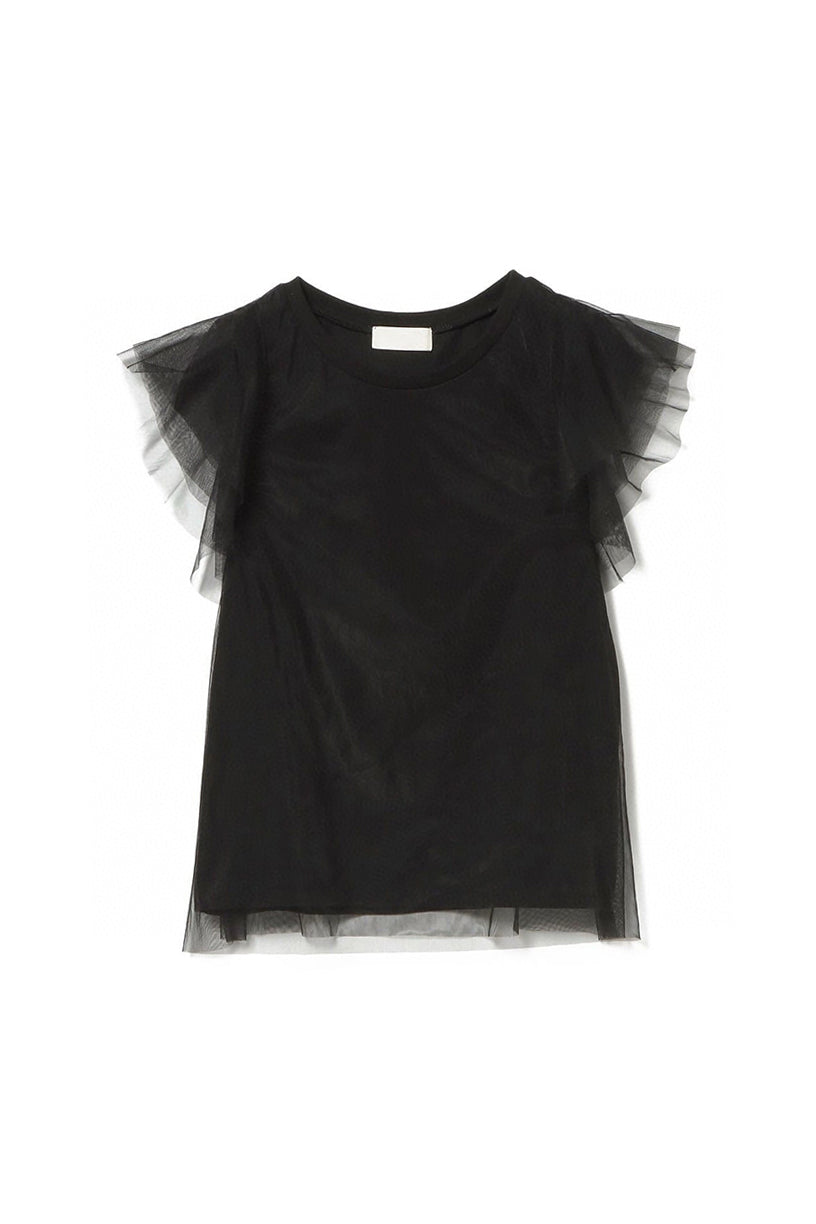 Round Neck Double Tulle Flare Sleeve T-Shirt - 2 Colors Available - liwisi