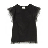Round Neck Double Tulle Flare Sleeve T-Shirt - 2 Colors Available - liwisi