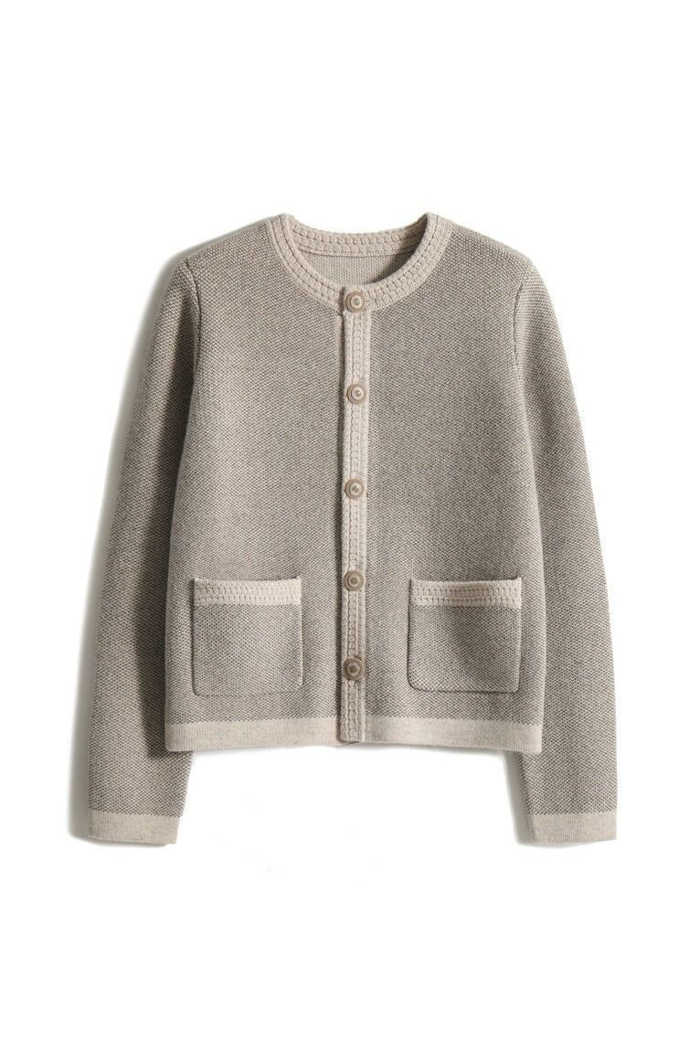 Round Neck Bi-Color Knit Cardigan - 2 Colors Available - liwisi