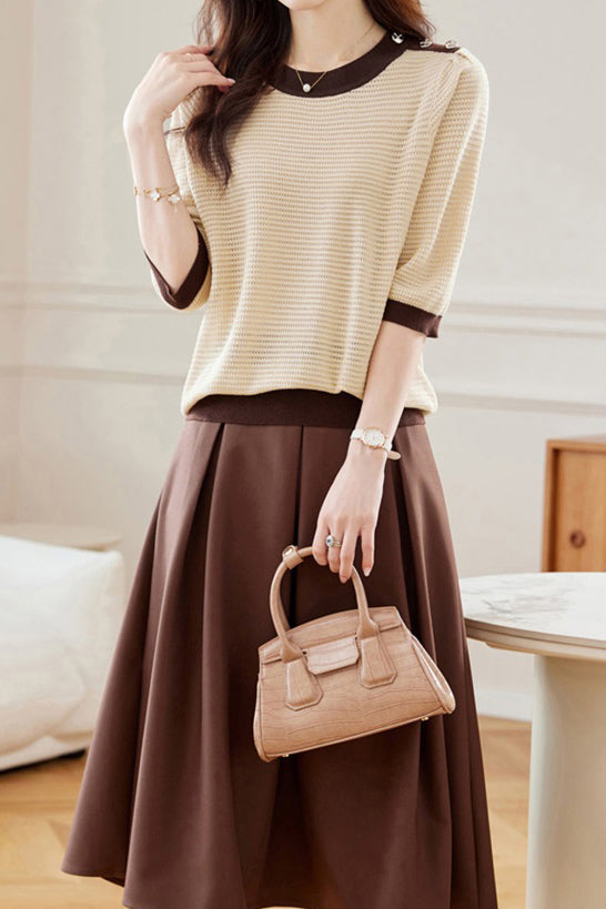 Bi-Color Hem Button Decor Knit Top - 3 Colors Available - liwisi