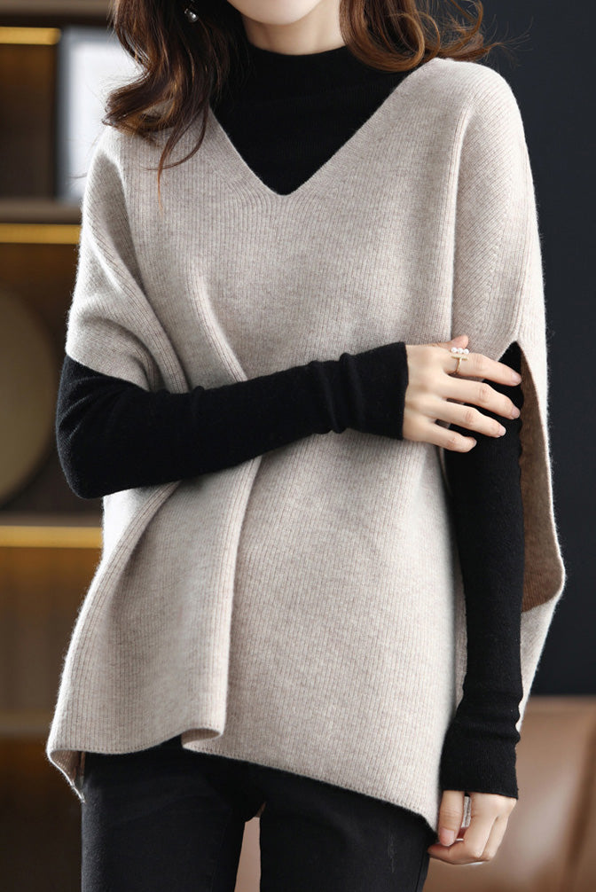 Poncho Style V-Neck Casual Knit Vest - 5 Colors Available - liwisi