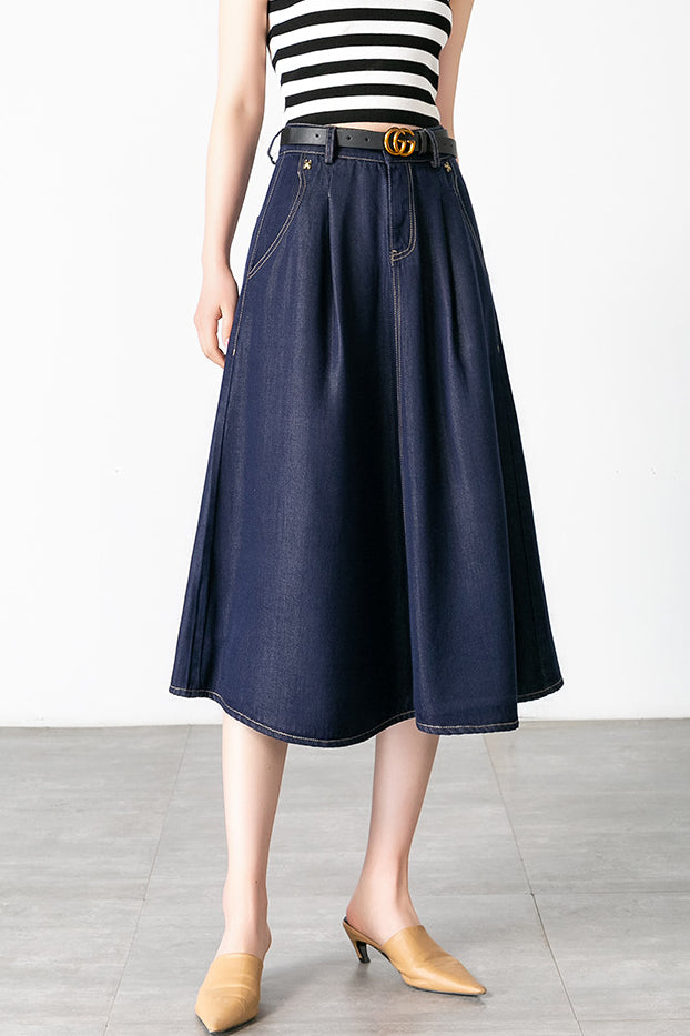 Side Pocket Long Flare Denim Skirt - 2 Colors Available - liwisi