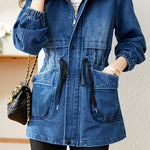 Stand Collar Zip-Up Denim Jacket - liwisi