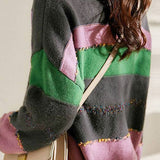 Patchwork color-contrasting striped sweater - liwisi