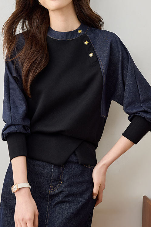 Stylish Casual Spliced Crew Neck Hoodie - liwisi