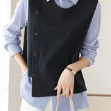 Mixed Material Striped Contrast Blouse - liwisi