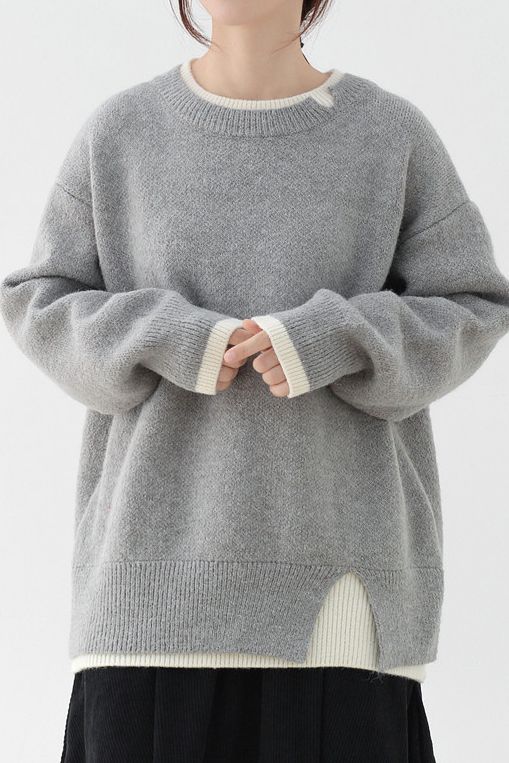 Slit fake two - piece pullover sweater - liwisi