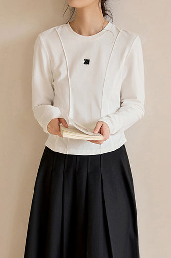 Basic Round Neck Logo Embroidered Sweatshirt - liwisi