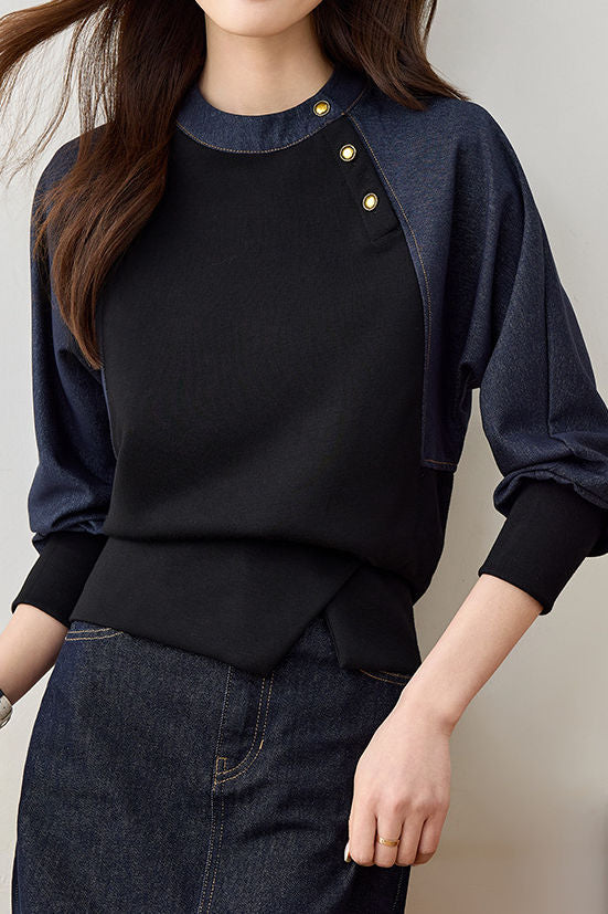 Stylish Casual Spliced Crew Neck Hoodie - liwisi