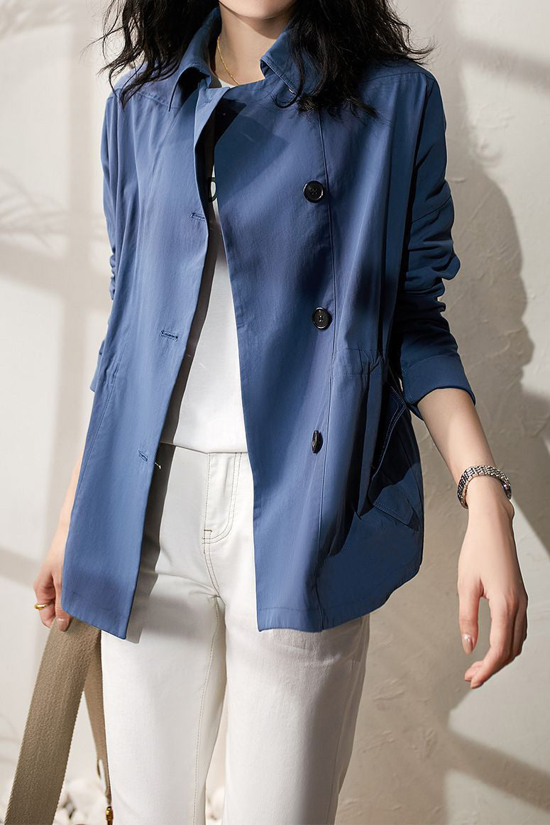 Simple lapel trench coat - liwisi
