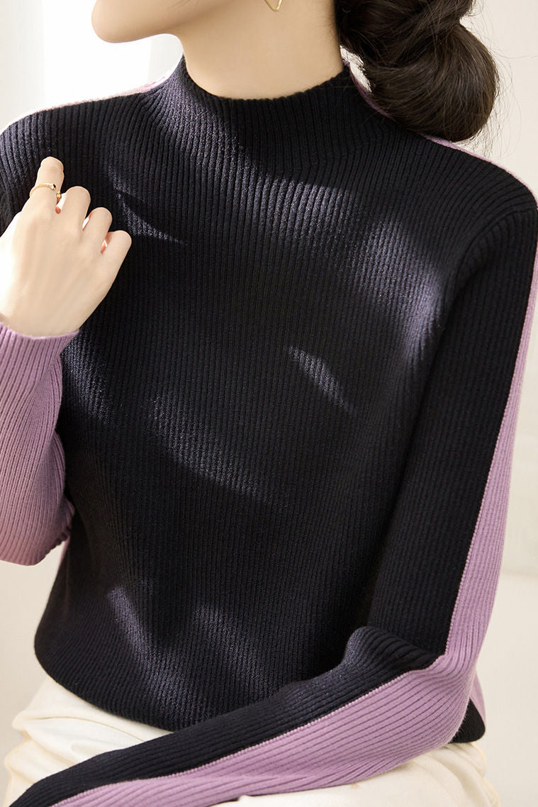 Early Autumn Color-Block Long-Sleeve Knit Top - liwisi