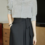 Volume Semi-Flare Skirt with Tie Belt - liwisi