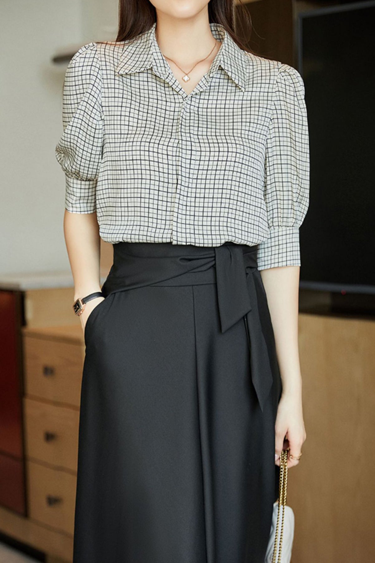 Volume Semi-Flare Skirt with Tie Belt - liwisi