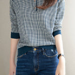 Round Neck Slit Opening Check Knit - 2 Colors Available - liwisi