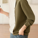 Bi-Color Button Decor Asymmetrical Sweatshirt - liwisi