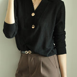 Casual Skipper Collar Button Decor Knit - 2 Colors Available - liwisi