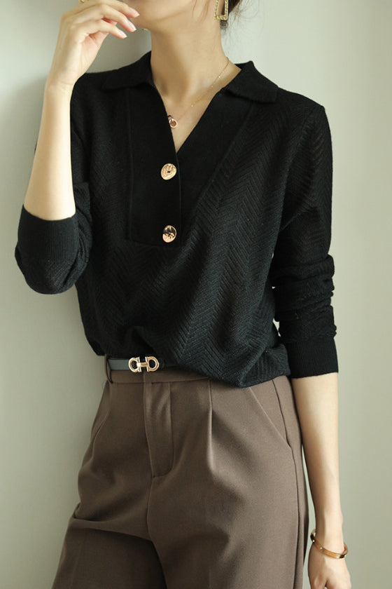 Casual Skipper Collar Button Decor Knit - 2 Colors Available - liwisi