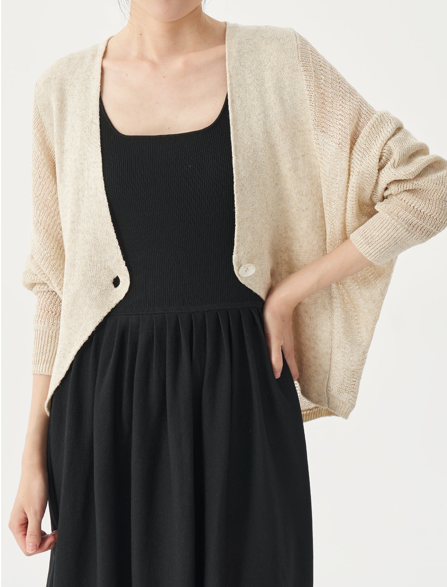Plain Batwing Sleeve V-Neck Knit Cardigan - 2 Colors Available - liwisi