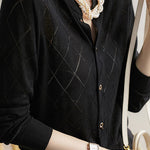 Round Neck Open Knit Check Pattern Cardigan - 3 Colors Available - liwisi