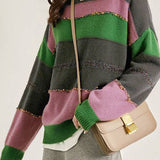 Patchwork color-contrasting striped sweater - liwisi