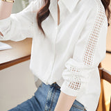 Sheer Lace Contrast Drop Shoulder Shirt - liwisi