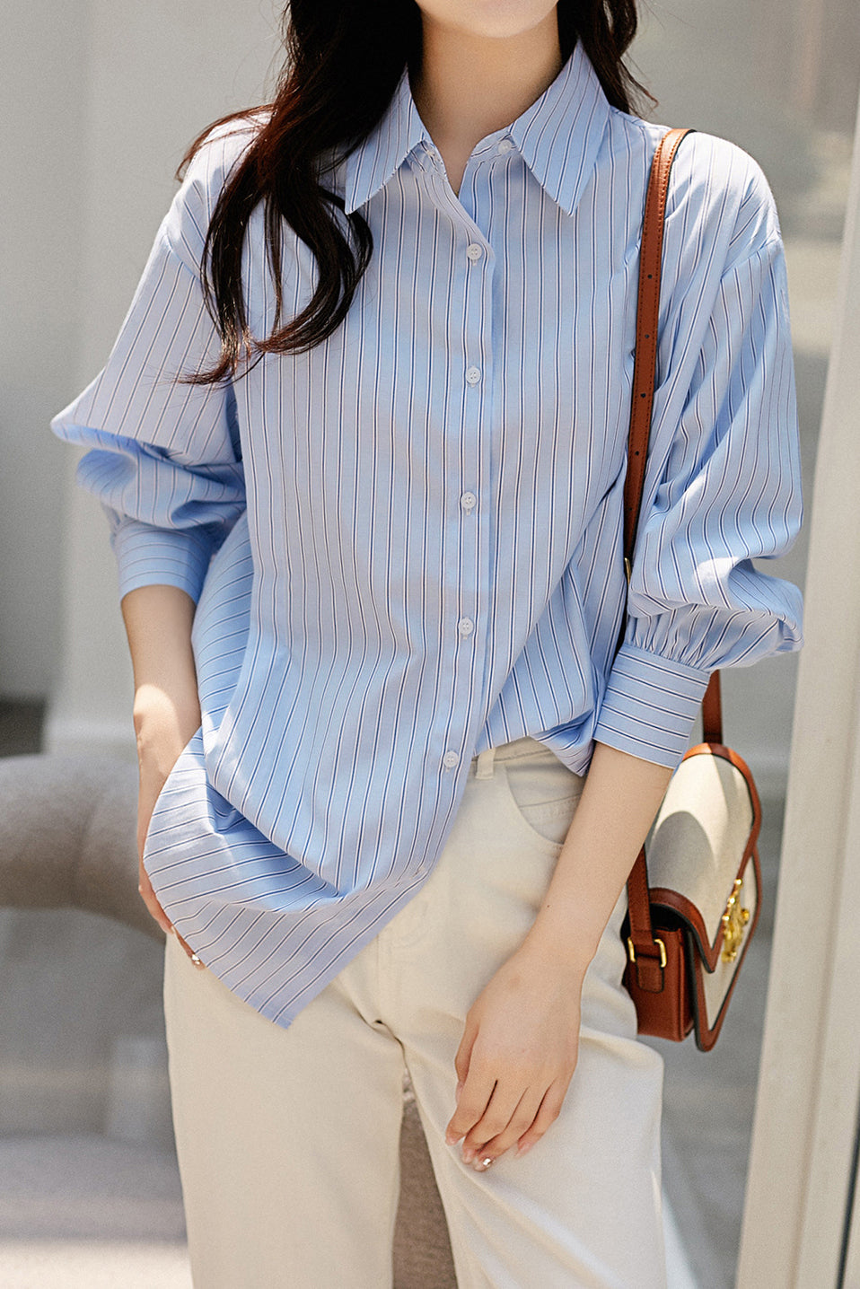 Shawl Sailor Collar Striped Shirt - liwisi