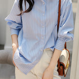 Shawl Sailor Collar Striped Shirt - liwisi