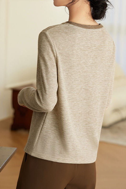 Casual Minimalist Color-Block Long-Sleeve T-Shirt - liwisi
