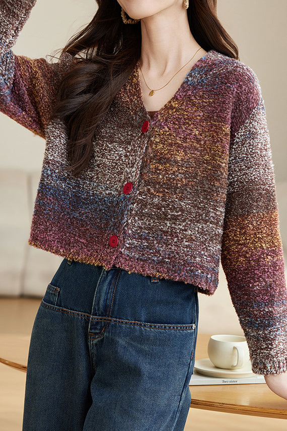 Colorful Faux-Mohair Knit Cardigan - liwisi