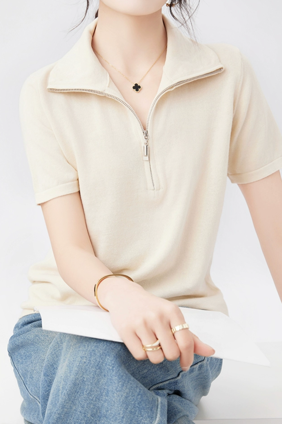 Simple Design Half Zip Knit Top - 4 Colors Available - liwisi