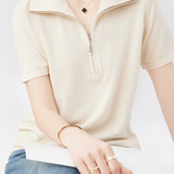 Simple Design Half Zip Knit Top - 4 Colors Available - liwisi