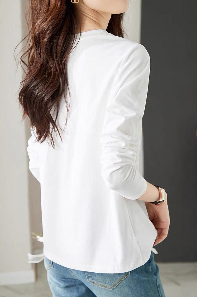 Round Neck Flower Embroidered Lace Contrast Blouse - liwisi