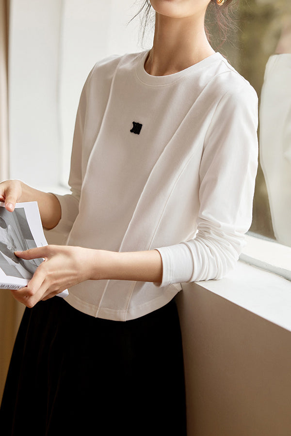 Basic Round Neck Logo Embroidered Sweatshirt - liwisi