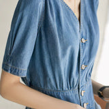 V-Neck Front Slit Mermaid Denim Dress - liwisi