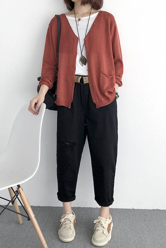V-Neck Rib Knit Cardigan with Contrast - 5 Colors Available - liwisi