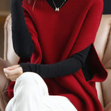 Poncho Style V-Neck Casual Knit Vest - 5 Colors Available - liwisi