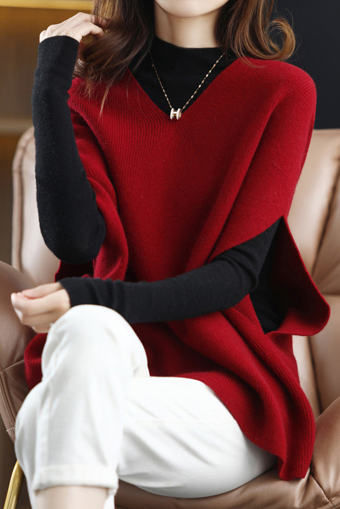 Poncho Style V-Neck Casual Knit Vest - 5 Colors Available - liwisi