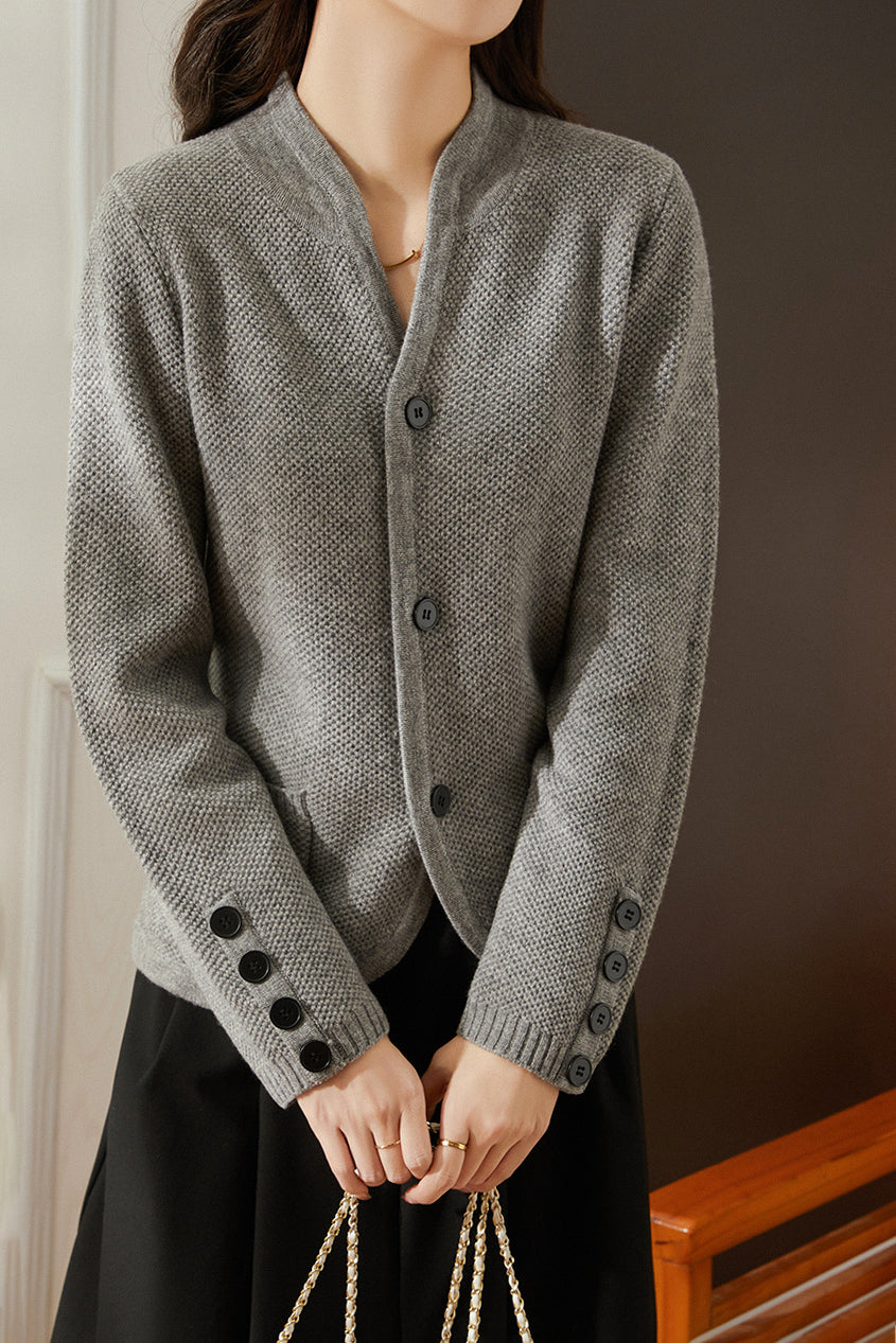 Key Neck Button Decor Knit Cardigan - 3 Colors Available - liwisi