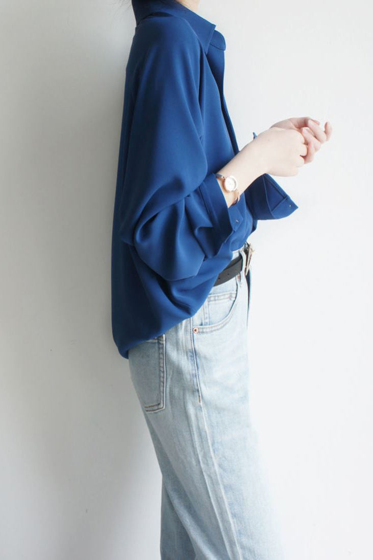 Skipper Collar Asymmetrical Long Sleeve Shirt - liwisi