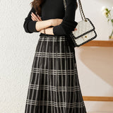Drawstring Check Contrast Knit Dress - 2 Colors Available - liwisi