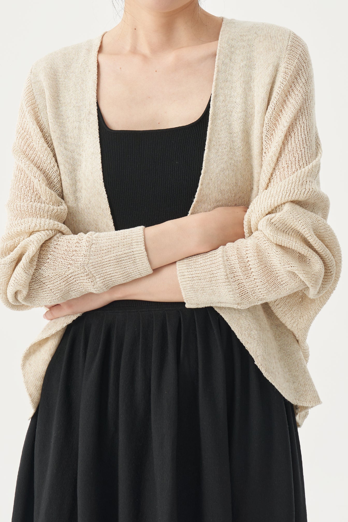 Plain Batwing Sleeve V-Neck Knit Cardigan - 2 Colors Available - liwisi