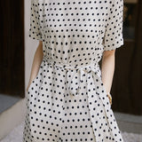 Round Neck Dot Pattern Semi-Flare Dress with Lining - 2 Colors Available - liwisi