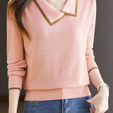 Contrast color hollow - out knitted sweater - liwisi