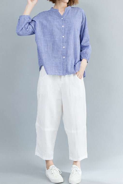 Skipper Collar Check Pattern Three-Quarter Sleeve Shirt - 2 Colors Available - liwisi