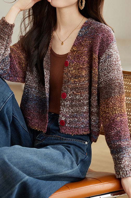 Colorful Faux-Mohair Knit Cardigan - liwisi